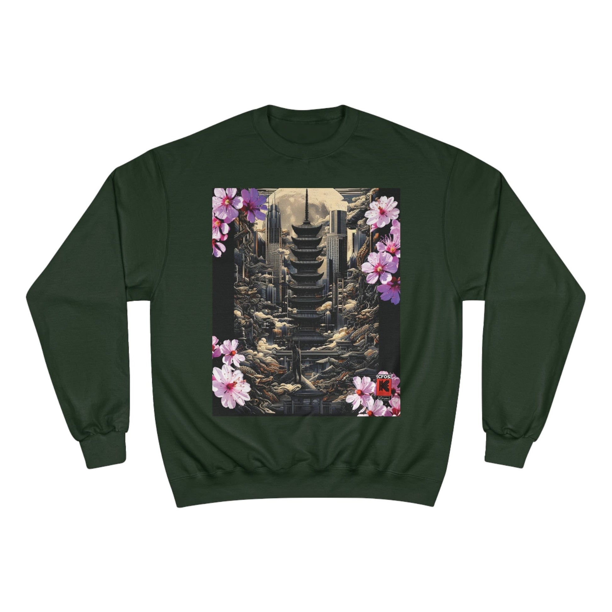 Printify Sweatshirt Dark Green / S Cherry Blossom 30208553519098515112